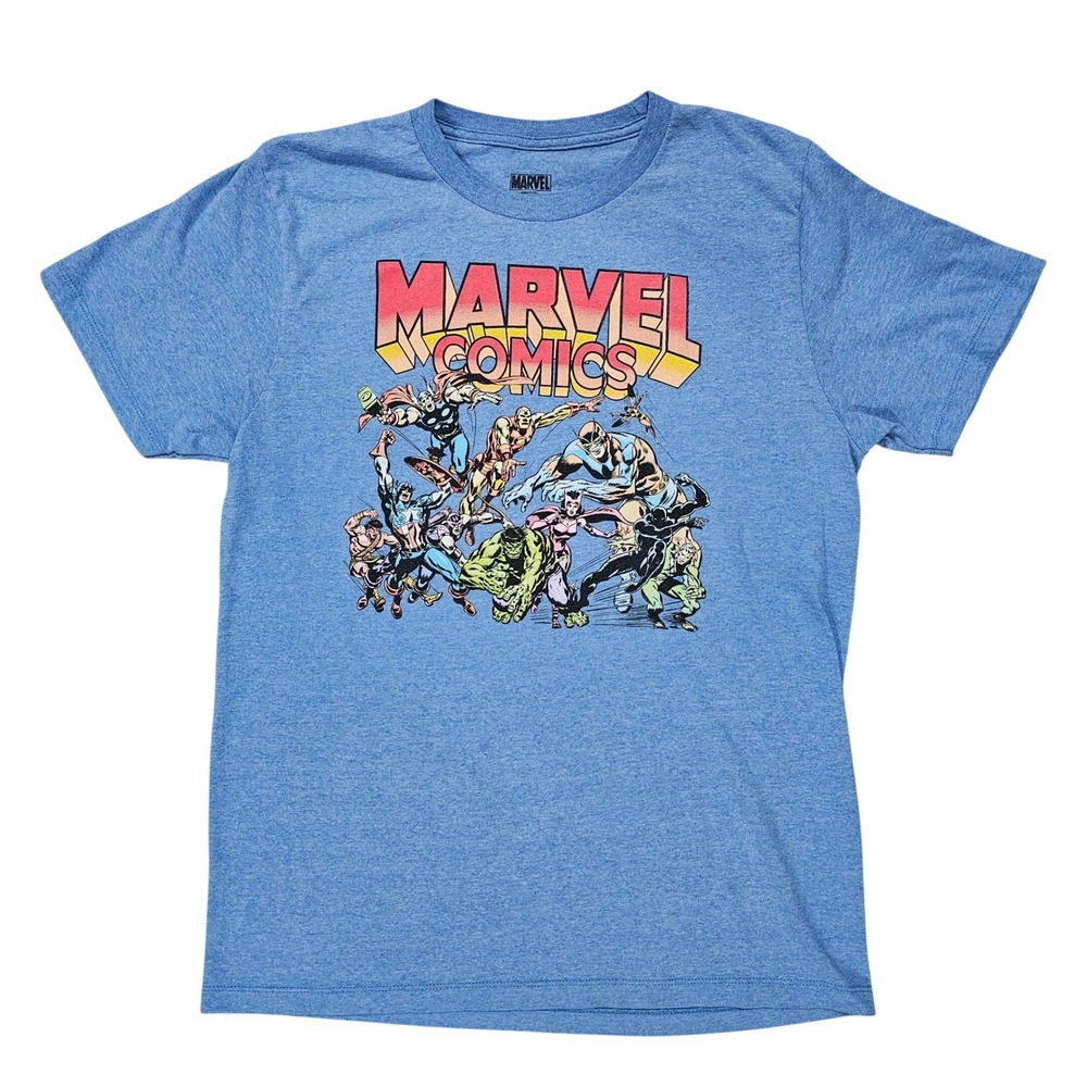 Marvel Comics Rushing Men M Blue Heroes Graphic T Short Sleeve Crew Neck T-Shirt